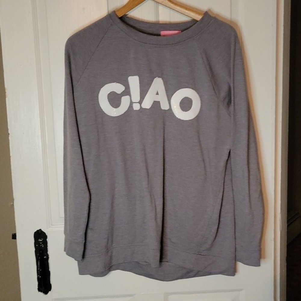 ISAAC MIZRAHI “CIAO” Sequin Gray Sweatshirt Tunic - Oversized